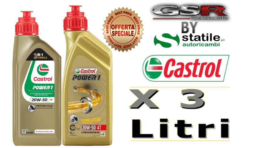 3 Litri Olio-Lubrificante Castrol Moto 4t 20w50 Power1 Lt.1